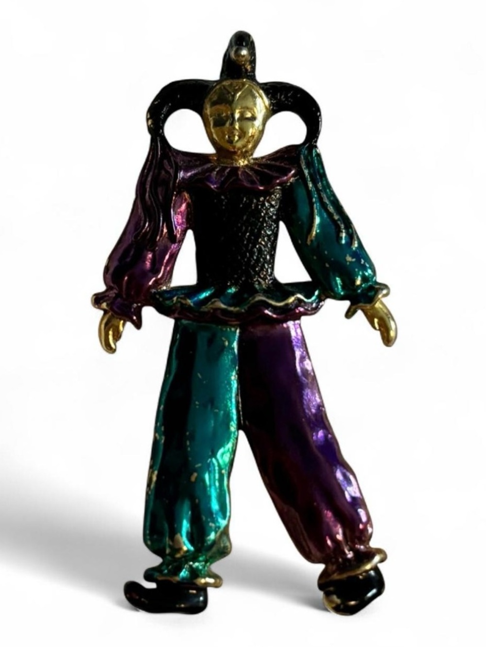 Vintage Harlequin Clown Jester Brooch Colorful Enamel Pin AJC